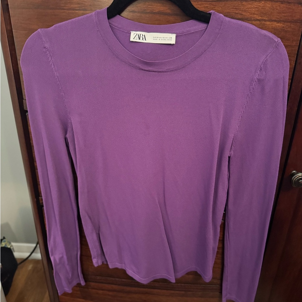 Zara purple fitted crewneck sweater size M